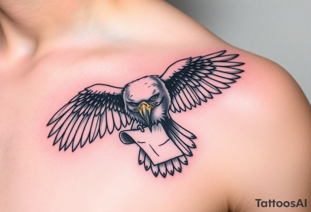 big eagle with paper in its claws tattoo idea