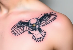 big eagle with paper in its claws tattoo idea