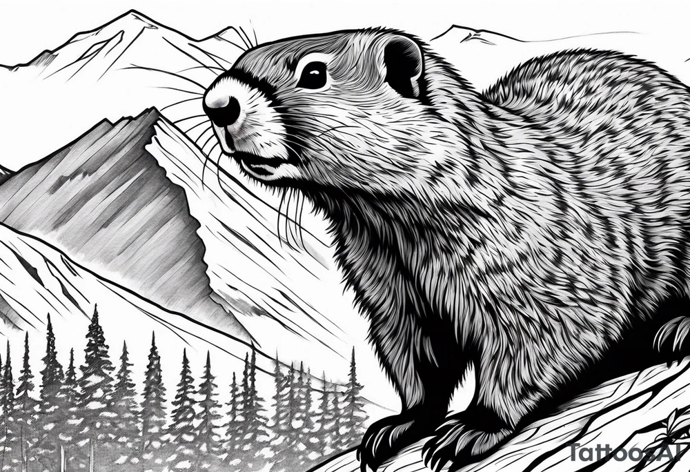 yellow bellied marmot with mountain in the background tattoo idea