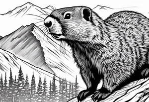 yellow bellied marmot with mountain in the background tattoo idea