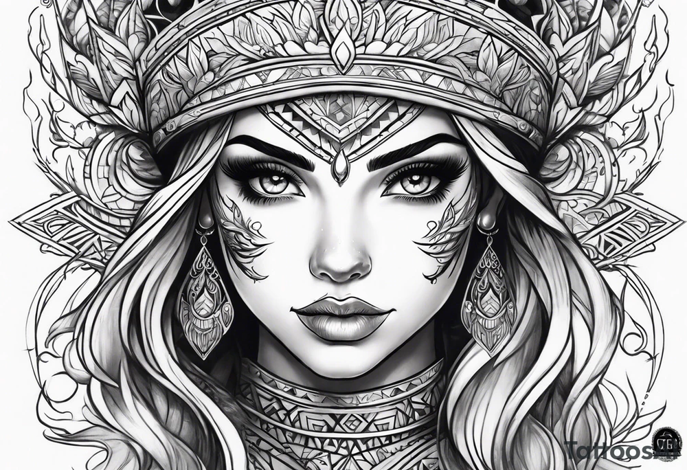 create a fire girl face inspired by Disney movie elements black tattoo idea