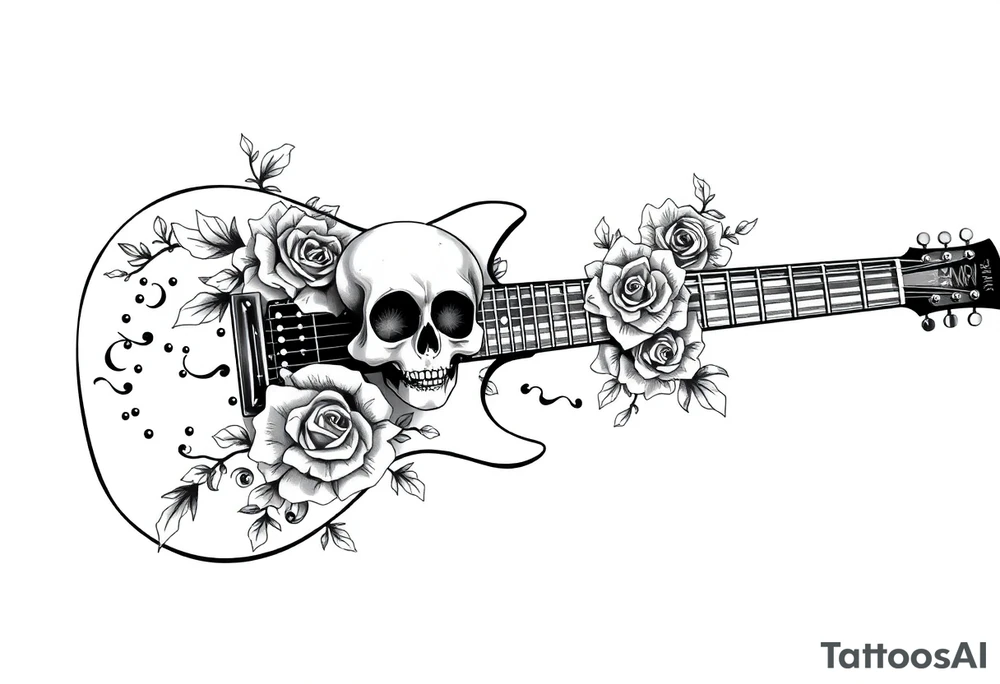 Electric guitar with skulls and roses tattoo idea