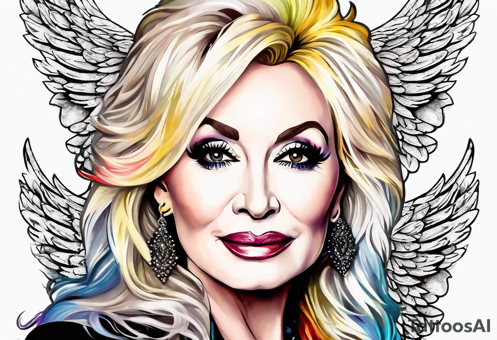 Dolly Parton with angel wings tattoo idea