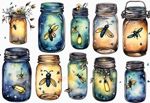 Fireflies flying out of a mason jar and all around the mason jar tattoo idea