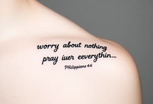 philippians 4:6 “worry about nothing, pray about everything” make this into a graphic type of tattoo with no words just meaning. tattoo idea