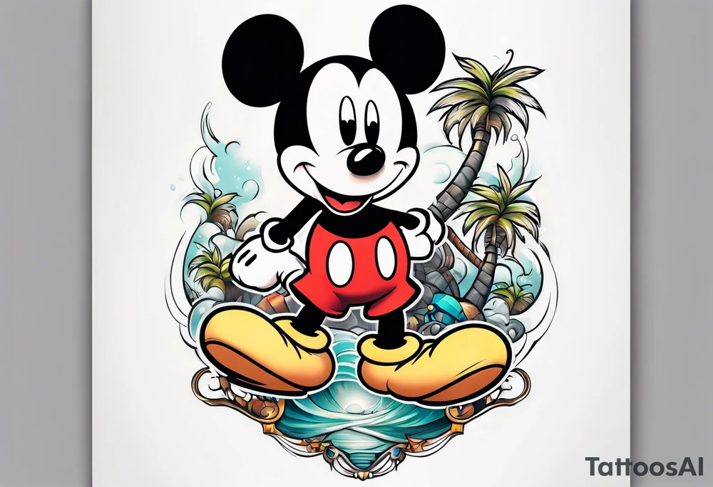 mickey mouse palm tree sleeve tattoo tattoo idea
