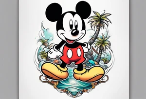 mickey mouse palm tree sleeve tattoo tattoo idea