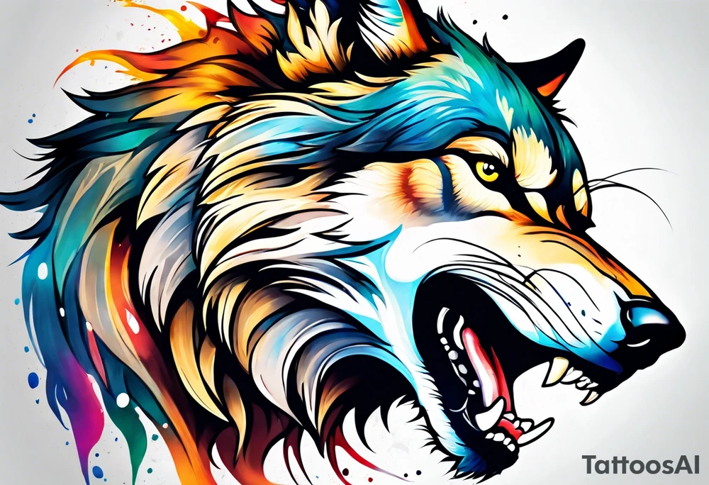 a wolf roaring tattoo idea