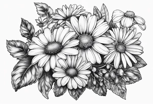 Bouquet of daisies and violets tattoo idea