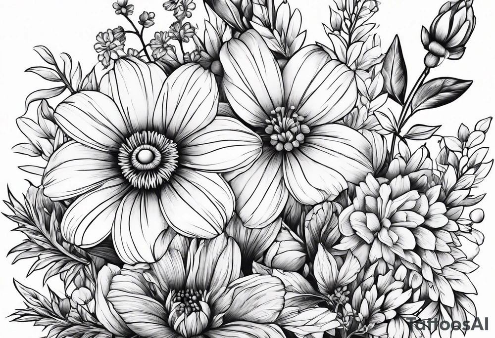Wildflowers, smaller, vertical tattoo idea