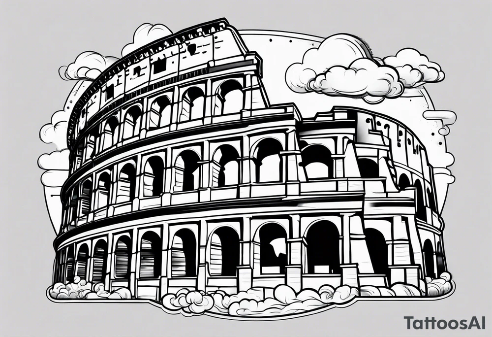 Roman colosseum with clouds tattoo idea