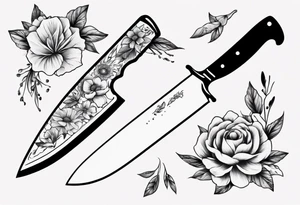 chef knife with flowers on the blade tattoo idea