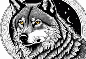 lone wolf face, lonely but wise, staring at moon tattoo idea