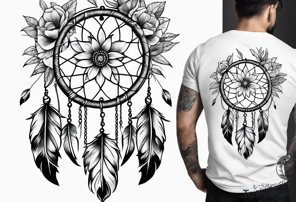 dream catcher with flowers tattoo idea