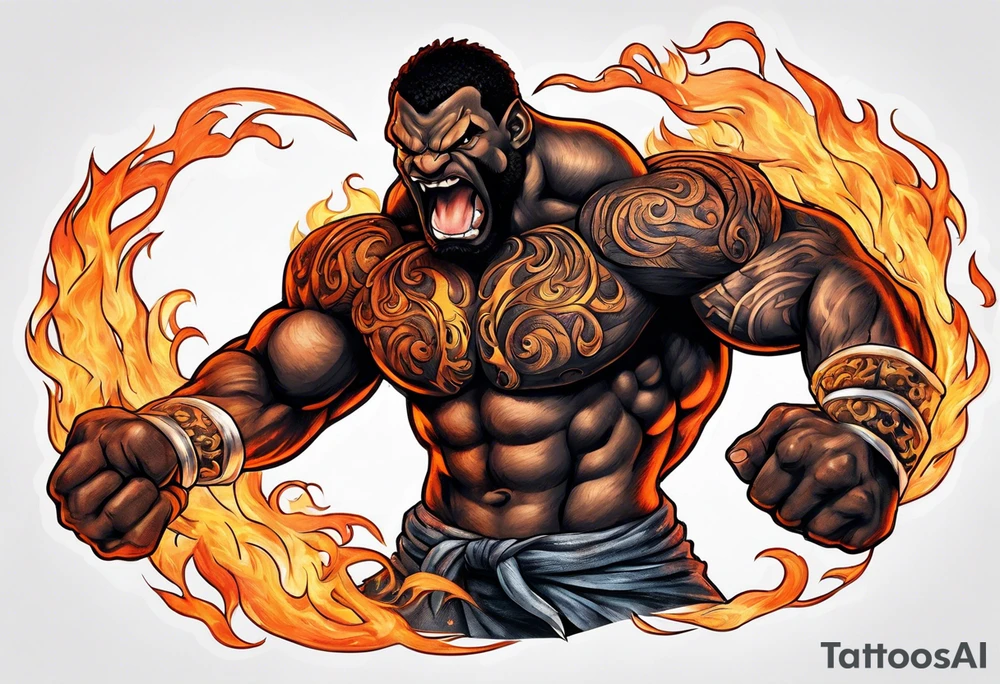 Balrog flexing, wreathed in flame tattoo idea