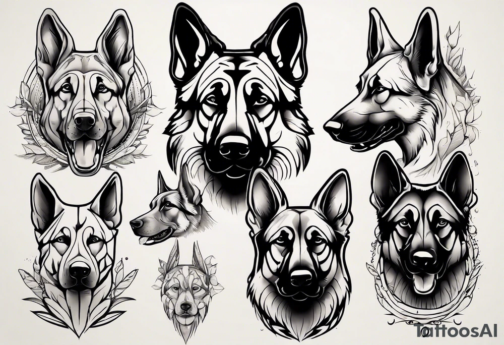 German shepherd portrait tattoo idea