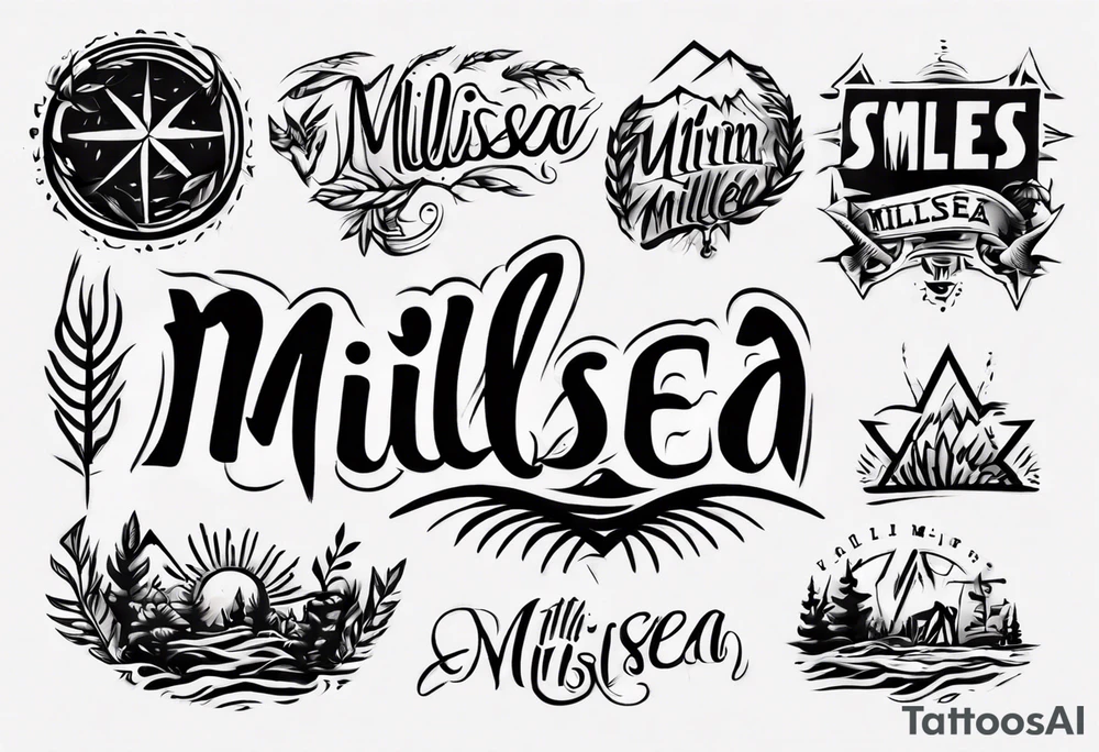 The word "MILLSEA", with an outdoors vibe. Block lettering tattoo idea