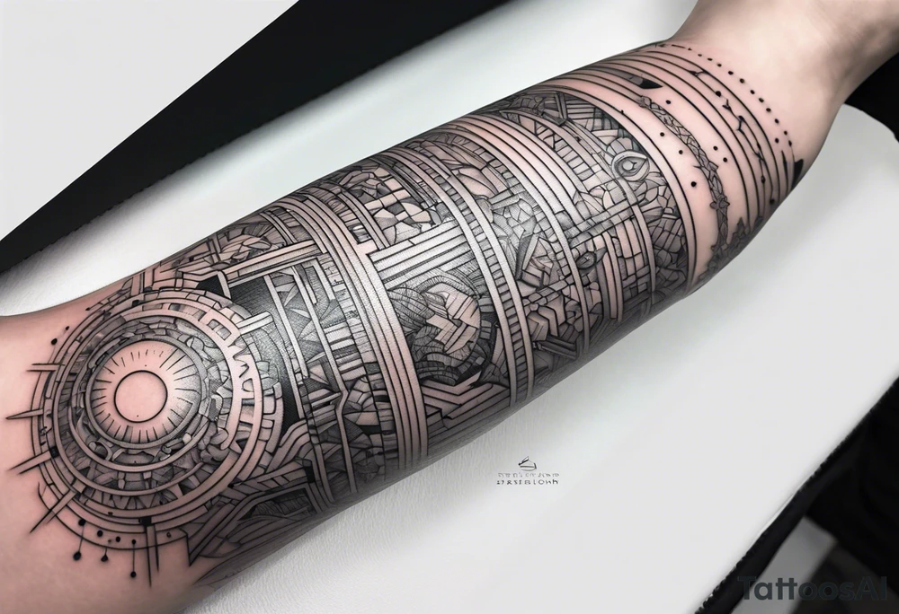 Located on the inner forearm. Technology inspired with circuits. Incorporate two bolder lines that go fully around the arm tattoo idea