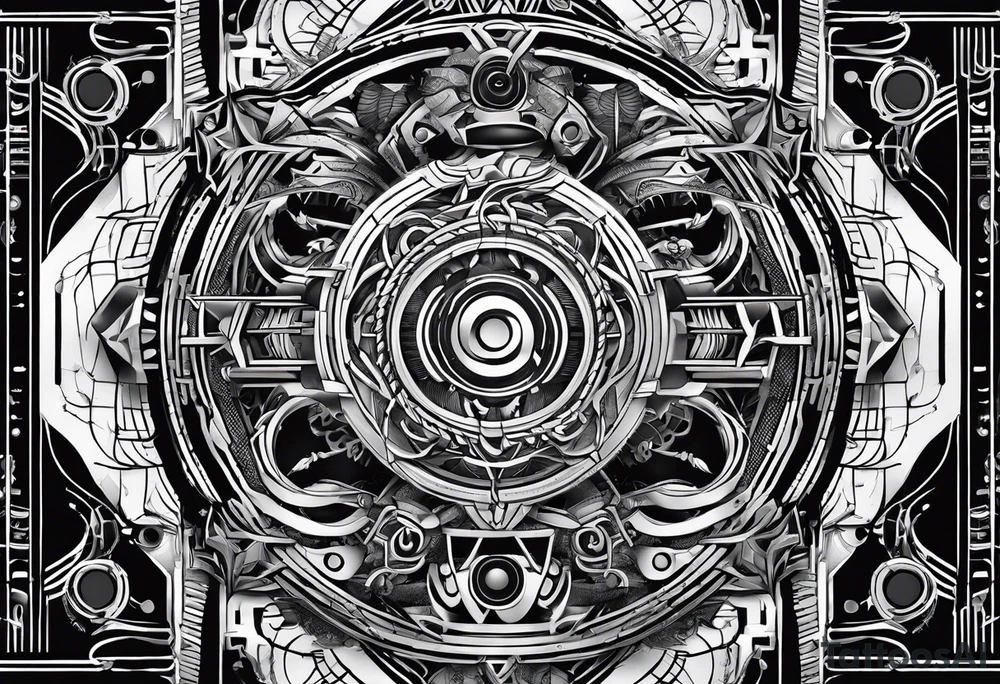 A tattoo about electronic music, focus on geometric patterns, abstract tattoo idea