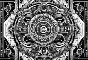 A tattoo about electronic music, focus on geometric patterns, abstract tattoo idea