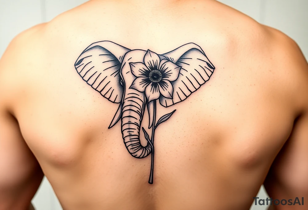 elephant holding flower tattoo idea
