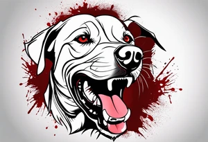 Create aggressive, vicious dog, with some blood coming out of his mouth and saliva. Make it a drawing and use the image of reference. I am going to add. I want HIM TO BE ANGRY WITH RED EYES tattoo idea