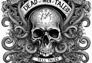 Skull with tentacles and text above and below  “Dead men, tell no tales” tattoo idea