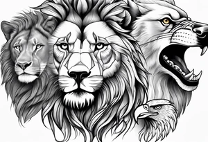 Faces of a Lion, and eagle, and a wolf tattoo idea