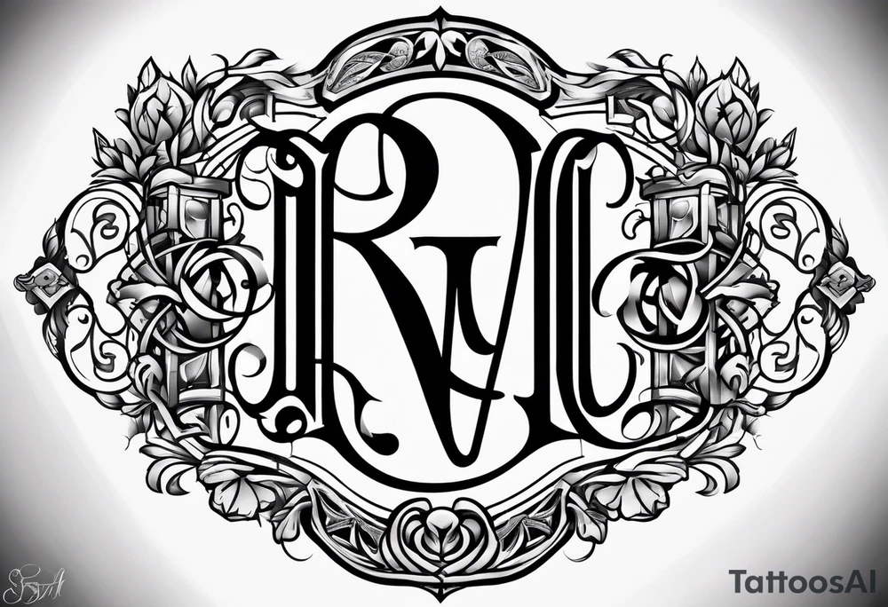 monogram tattoo using all the letters in STEVE and BREANNA in large block lettering tattoo idea
