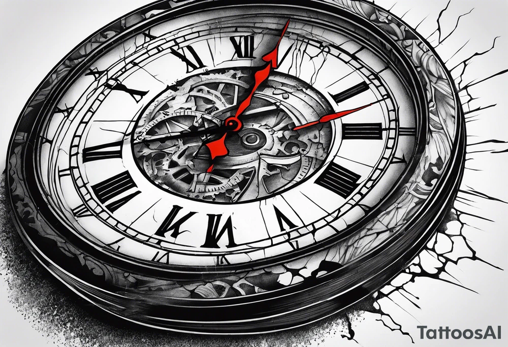 vintage cracked clock bleeding tattoo idea
