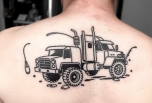 Tattoo with trucks, fishing and anime to representa sons tattoo idea