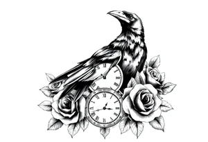 raven,roses,clock. tattoo idea
