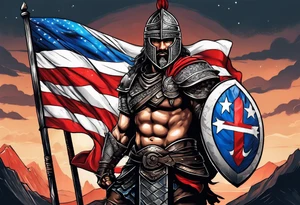 The warrior is holding the flag of Georgia tattoo idea