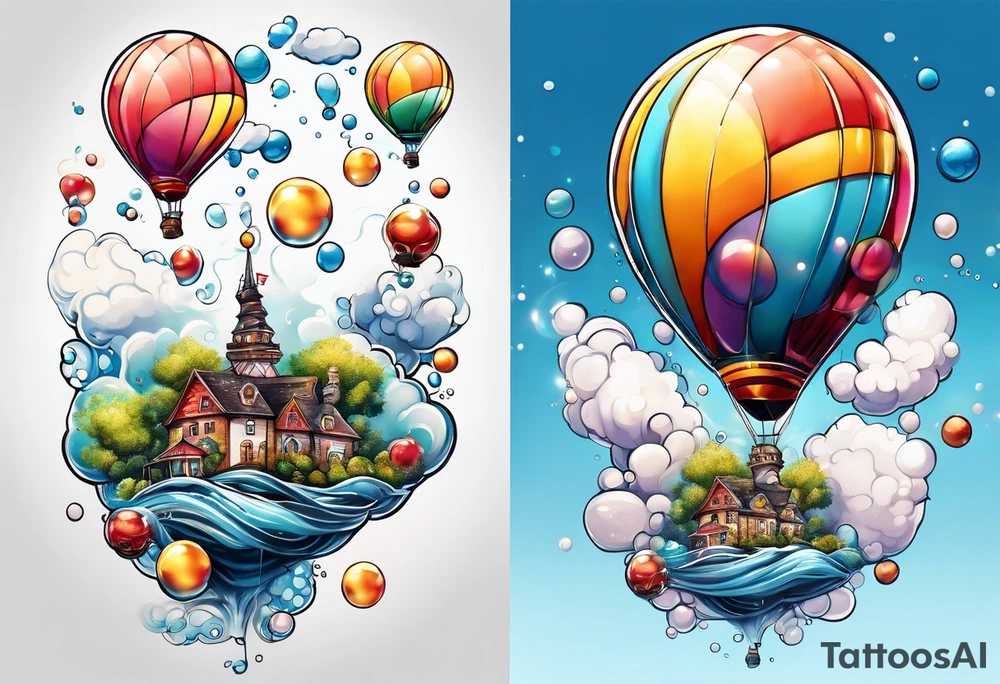 Big Bubbles floating up into the sky tattoo idea