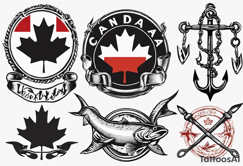 Canadian flag with crossed fish hooks tattoo idea