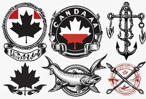 Canadian flag with crossed fish hooks tattoo idea