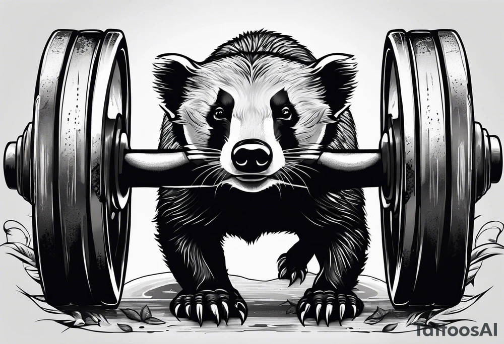 Muscular old honey badger lifting weights tattoo idea