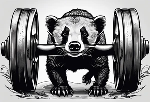 Muscular old honey badger lifting weights tattoo idea