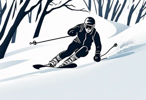minimalist tattoo of a snow skier sking through trees showing ski trail tattoo idea