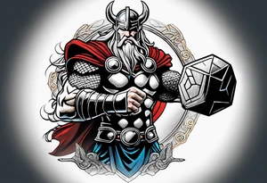 The Mighty Thor not so muscular profile with mjolnir with the entire design shown tattoo idea