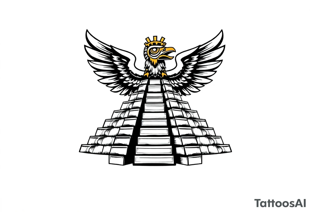 Quetzalcoatl Aztec pyramid gold tattoo idea