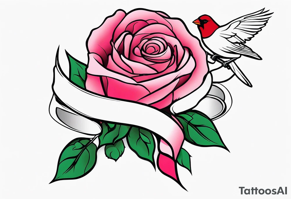 breast cancer ribbon memorial forearm tattoo incorporating roses and a cardinal into the tattoo tattoo idea