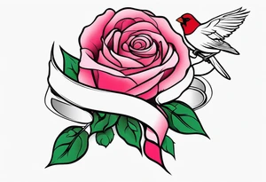 breast cancer ribbon memorial forearm tattoo incorporating roses and a cardinal into the tattoo tattoo idea