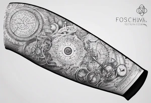 arm sleeve, math and science symbols and formulas tattoo idea