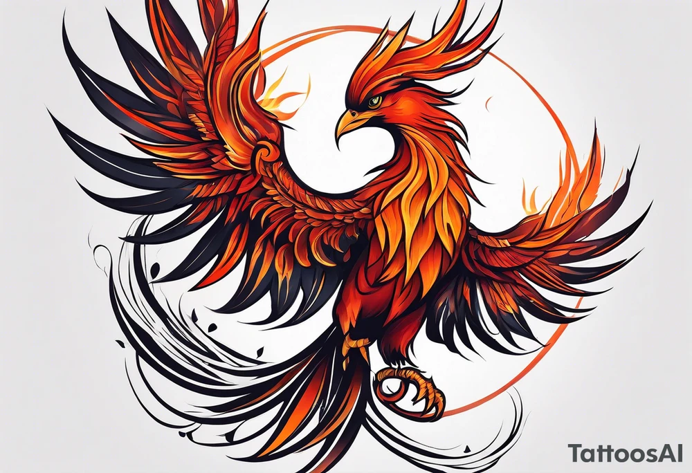 Proud Strong red orange phoenix tattoo idea