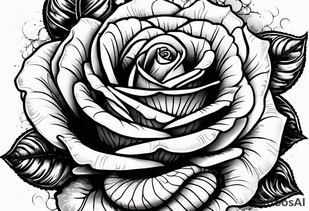 rose from which you can see the head of a snake tattoo idea