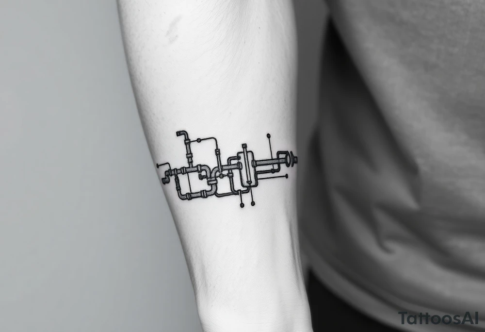 long System of pipes that transitions and transforms into veins of forearm tattoo idea
