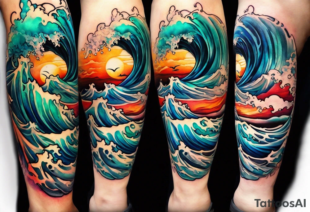 an half sleeve for my lower left leg that is completely rough ocean water tattoo idea