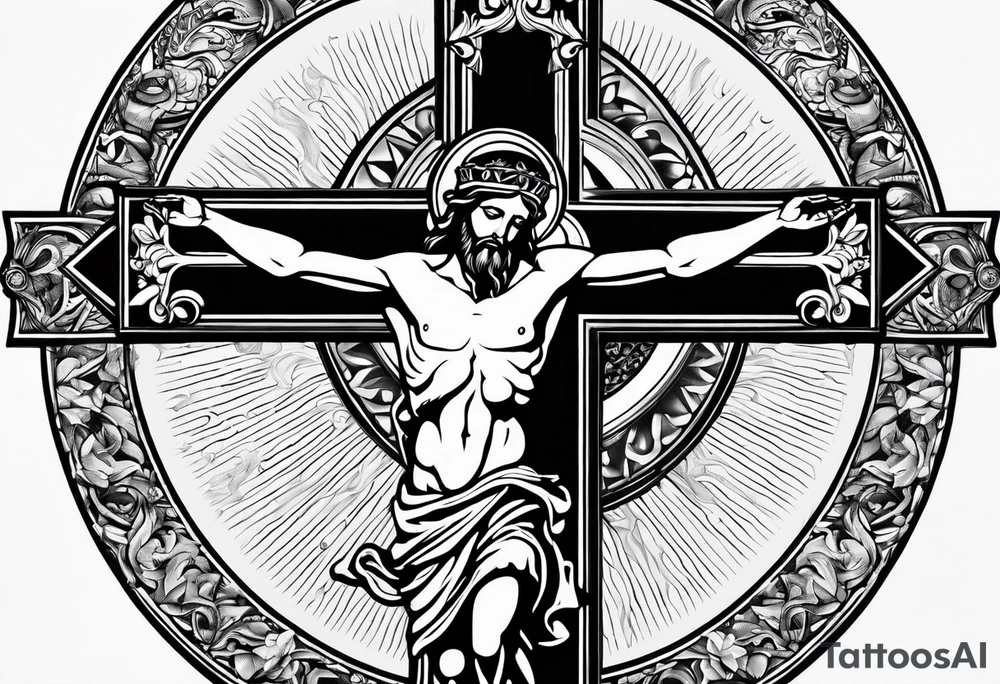 crucifix with sun beams coming from it tattoo idea