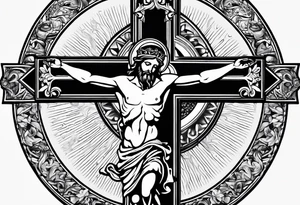crucifix with sun beams coming from it tattoo idea